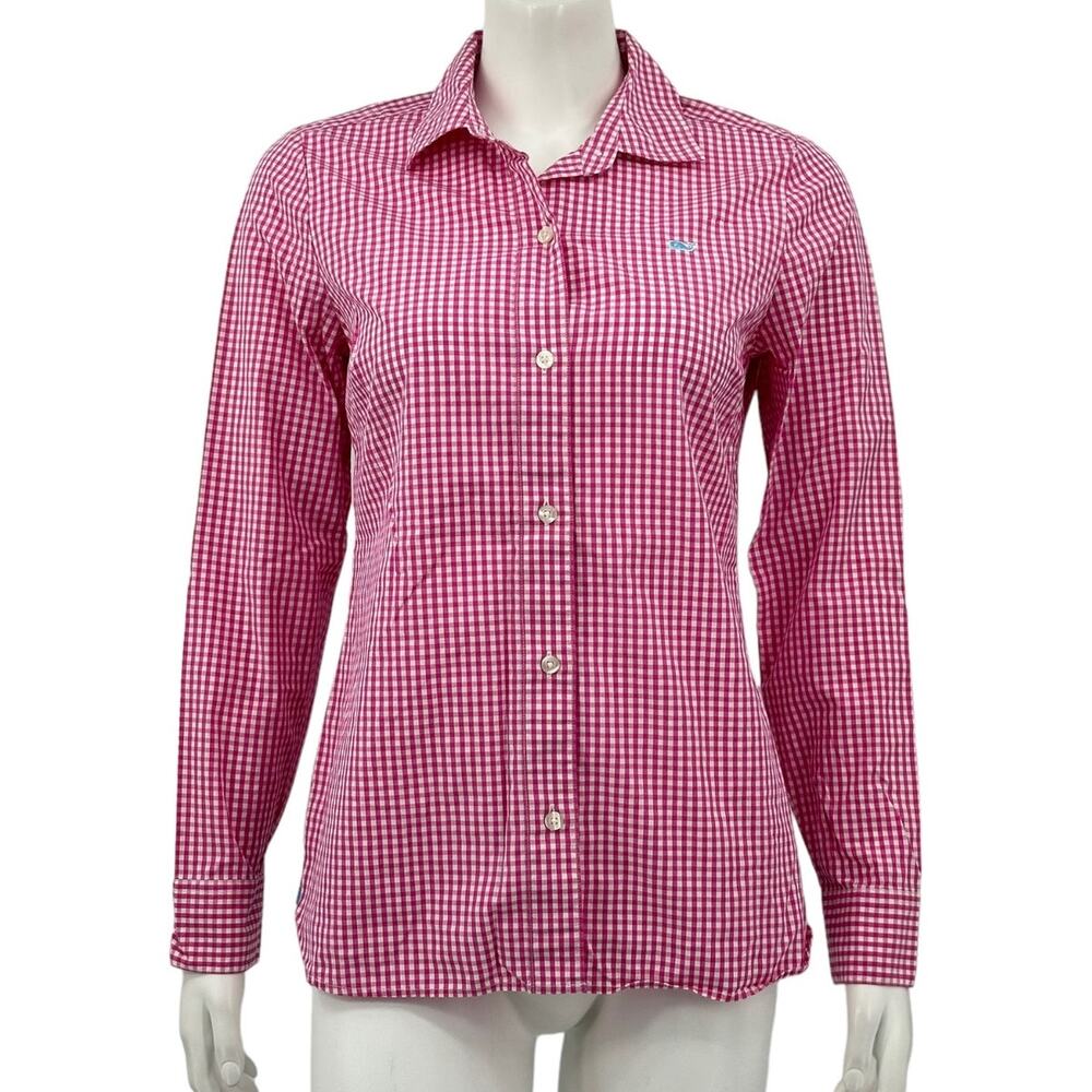 Vineyard Vines Top Womens 2 Pink White Mini Gingham Shirt Cotton Office Preppy